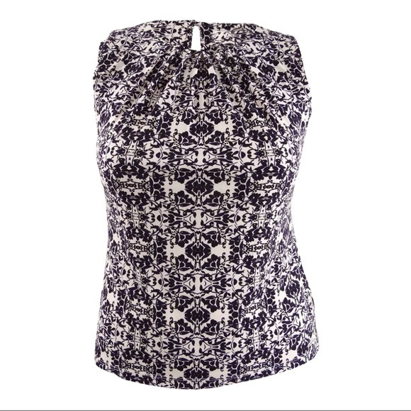CALVIN KLEIN Floral Sleeveless Pleated Neck Blouse - Picture 4 of 4